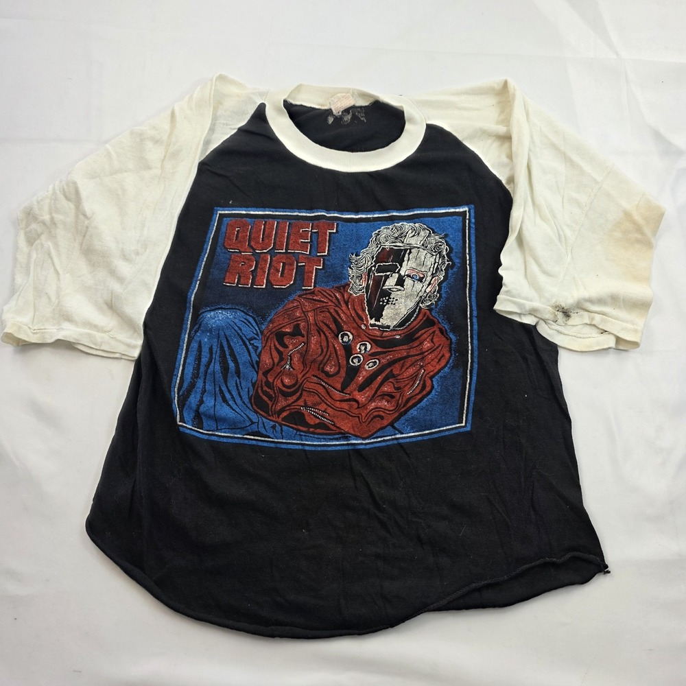 Vintage Quiet Riot Shirt Mens Large Black Raglan Metal Health Tour 80s Band Tee